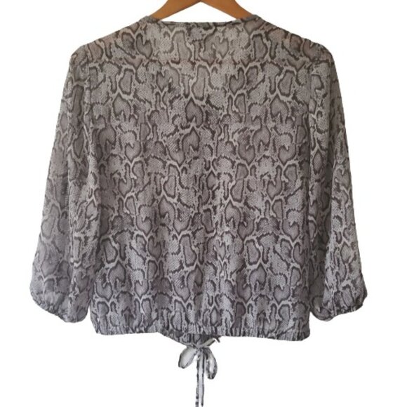 Cache Women's Snakeskin Print Sheer 3/4 Sleeve Blouse Gray Size 4 - Picture 4 of 12